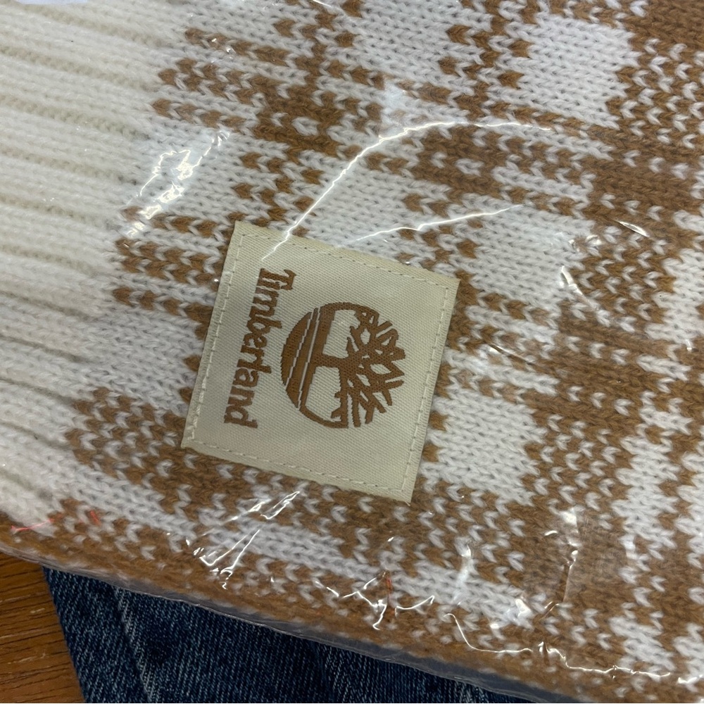 Timberland Cream and Brown Checkered Scarf